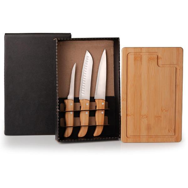 Kit para churrascocozinha em bambu madeira inox - 4 pçs