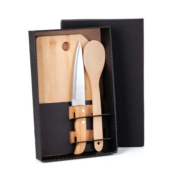 Kit para cozinha em bambu inox - 3 pçs