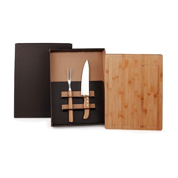 Conj. para churrasco em bambu madeira inox - 3 pçs
