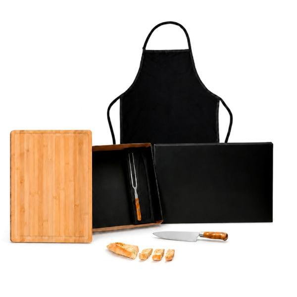 Conj. para churrasco premium em bambu madeira inox - 4 pçs