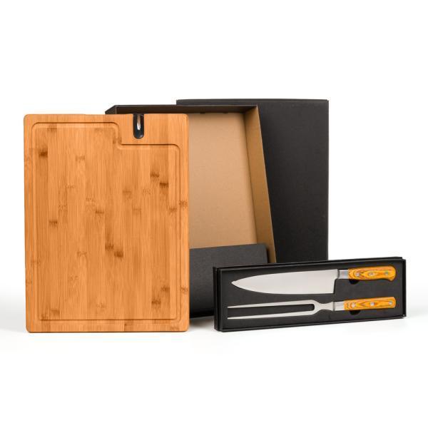 Conj. para churrasco premium em bambu com amolador - 4 pçs