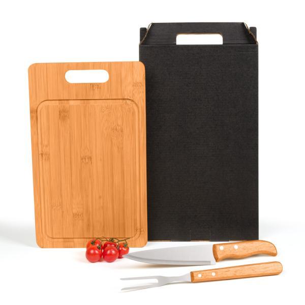 Conj. para churrasco em bambu madeira inox - 3 pçs