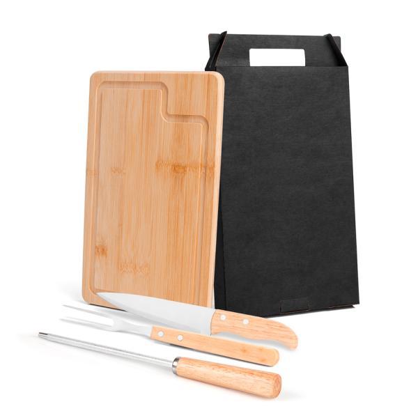Conj. para churrasco em bambu inox madeira - 4 pçs