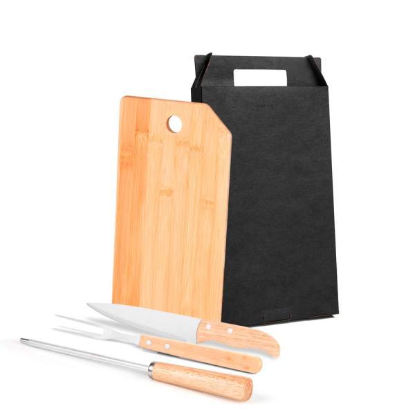Conj. para cozinha em bambu madeira inox - 4 pçs