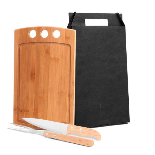 Conj. para churrasco em bambu madeira inox - 3 pçs