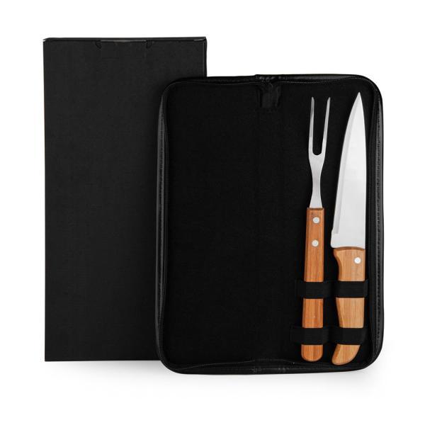 Conj. de garfo e faca inox madeira bambu com estojo- 3 pçs