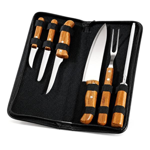 Conj. de facas bambu madeira inox com estojo frankfurt - 7 pçs