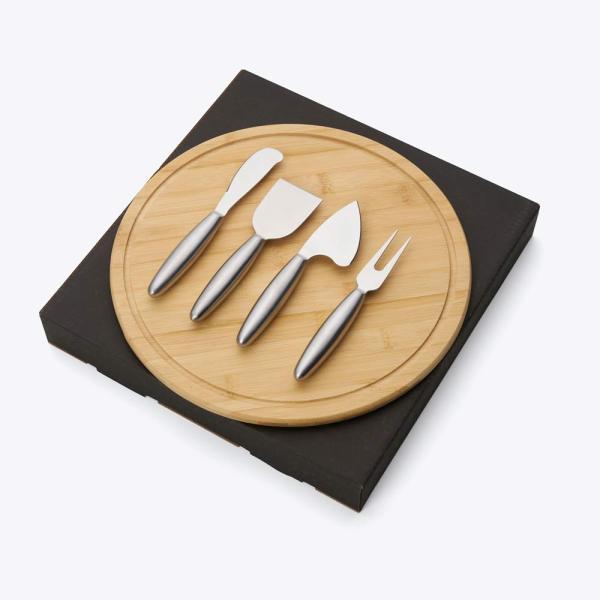 Conjunto para queijo em bambu inox - 5 pçs