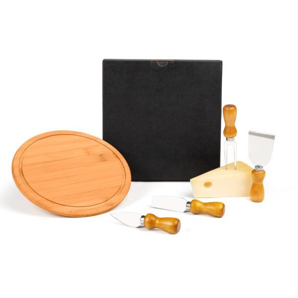 Conj. para queijo em bambu madeira inox - 5 pçs