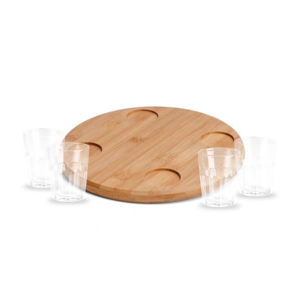 Conj. em bambu com 4 copos para dose - 5 pçs