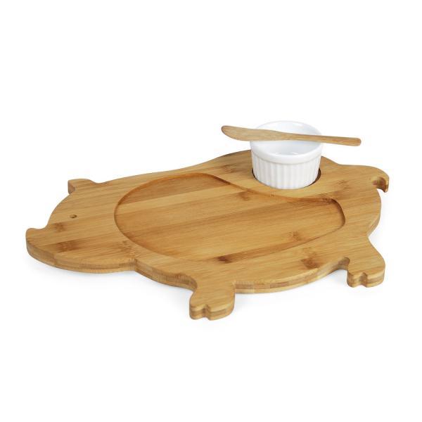 Kit petisco em bambu porcelana com tábua formato porco