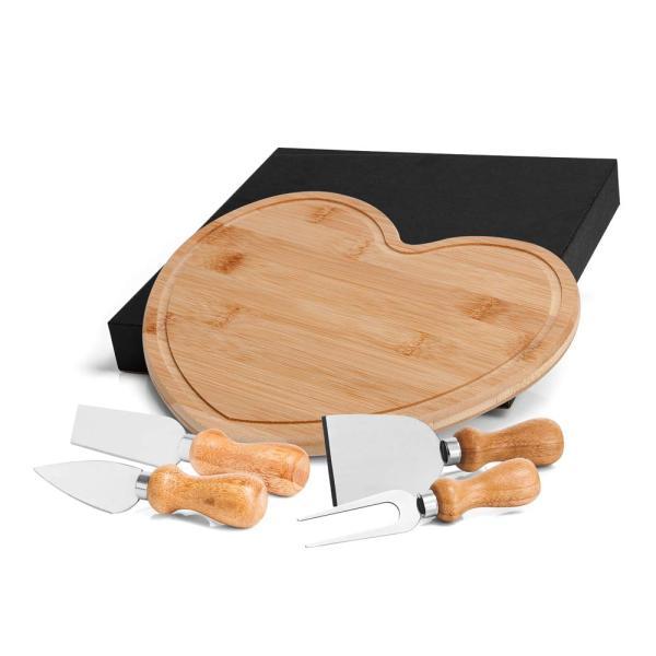 Kit para queijo com tábua formato coração - 5 pçs