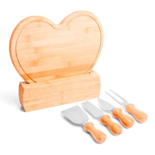 Conj. para queijo em bambu madeira inox - 6 pçs
