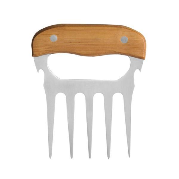Garfo com 5 dentes em madeira - inox - 11,5x14,5cm