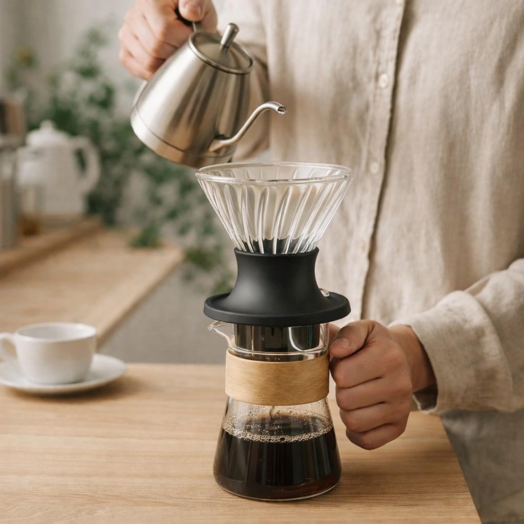 Conjunto coador com válvula e coletor de café em borossilicato