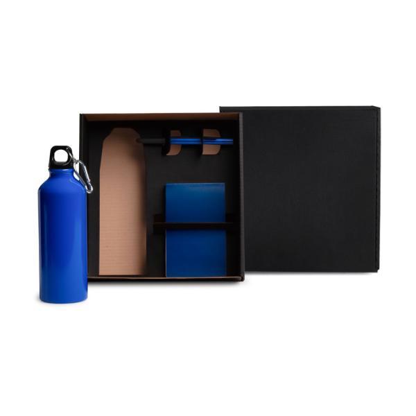 Kit com squeeze, caneta e bloco para anotações - azul - 3 pçs