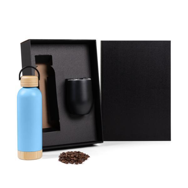 Kit garrafa e copo térmico - azulpreto - 2 pçs
