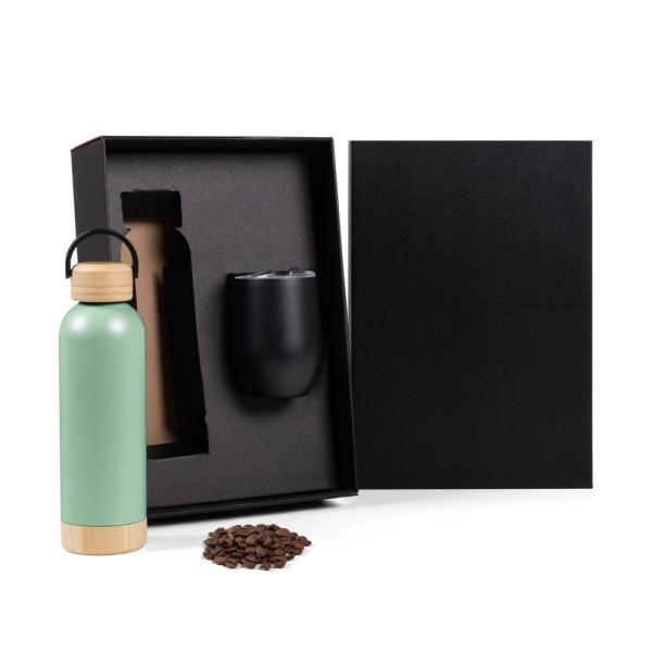 Kit garrafa e copo térmico - verdepreto - 2 pçs
