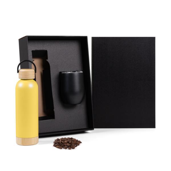 Kit garrafa e copo térmico - amarelopreto - 2 pçs