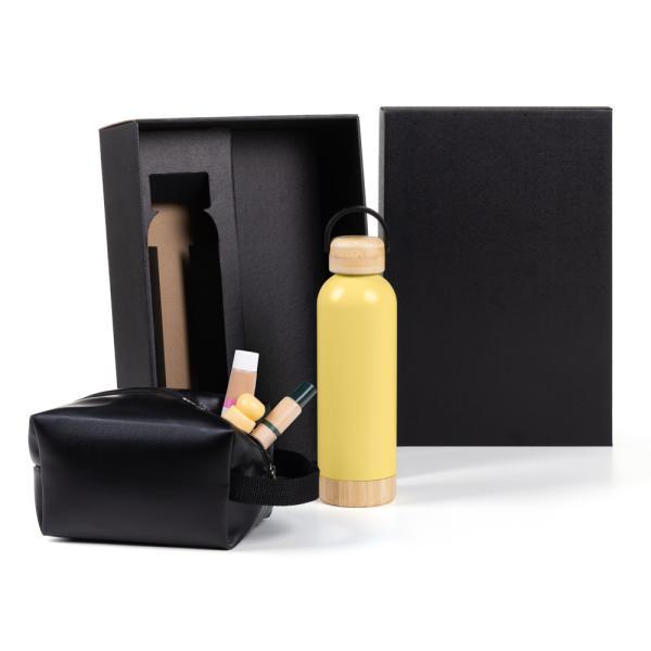 Kit garrafa e necessaire - amarelopreto - 2 pçs