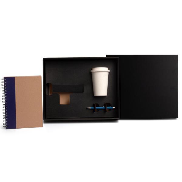 Kit copo em fibra de bambu, caderno e caneta - azul - 3 pçs