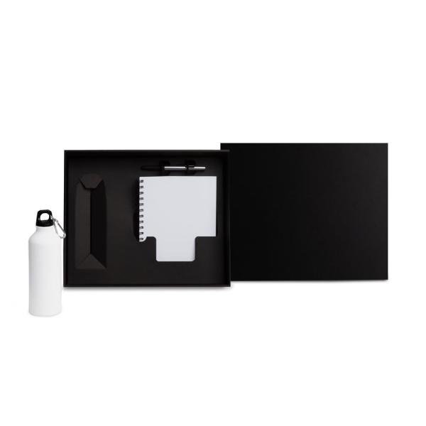 Kit com squeeze, caneta e caderno - branco - 3 pçs