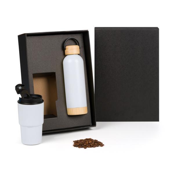 Kit garrafa parede dupla e copo térmico - preto - 2 pçs