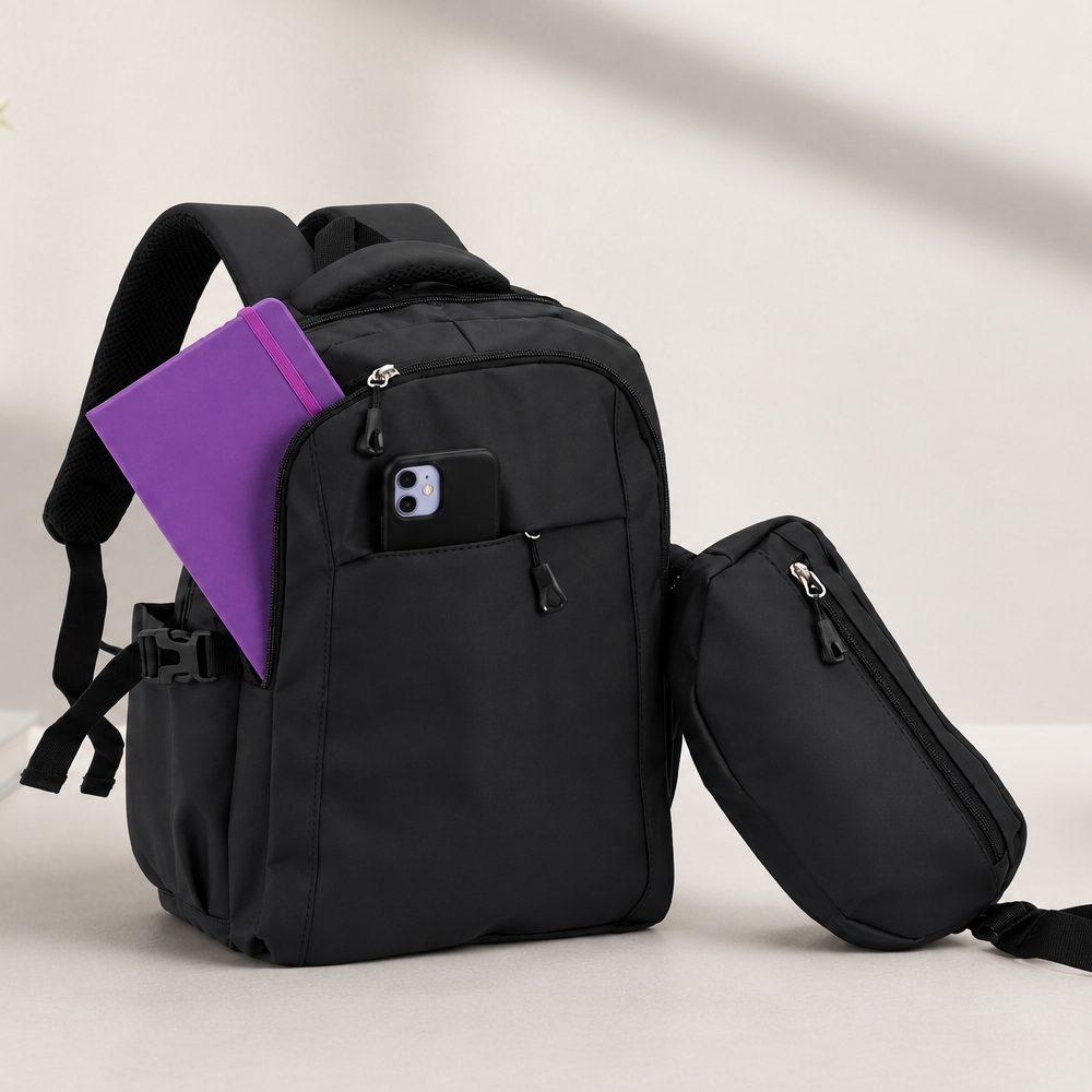 Conjunto mochila e pochete couro sintético