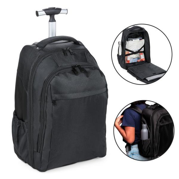 Mochila em polyester 600d com rodinha - 35l - preta