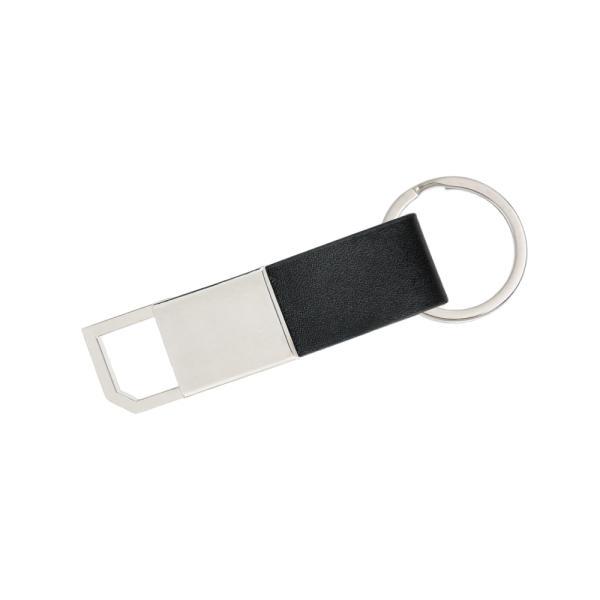 Chaveiro em metal e material sintético preto com detalhe