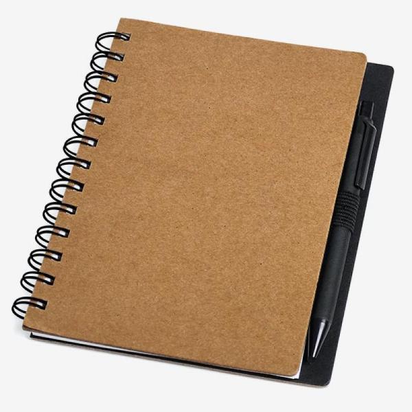 Caderno espiral com capa dura e caneta reciclados