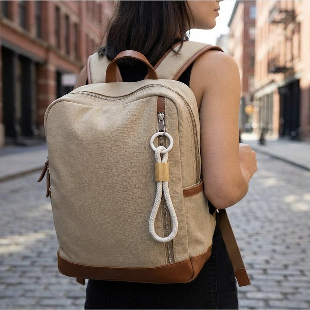 Chaveiro de argola e suporte para celular - algodao e bambu