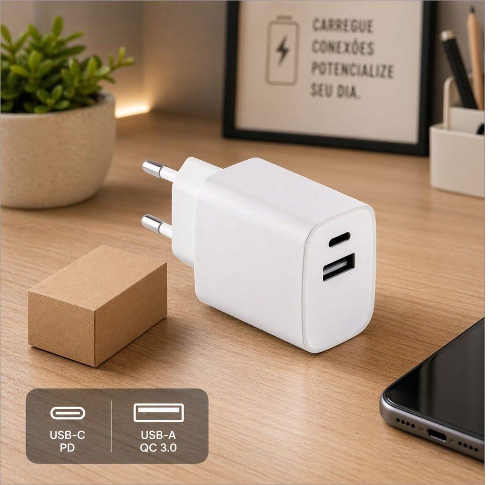 Adaptador USB-A 18W e USB-C 20W