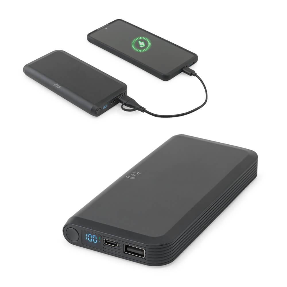 Bateria portátil com carregador por indução super-rápido (10'000 mah), em abs 100% reciclado