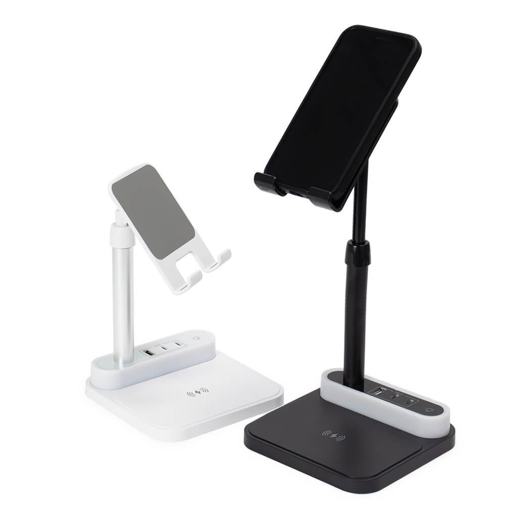 Base de carregamento com suporte celular e luminária